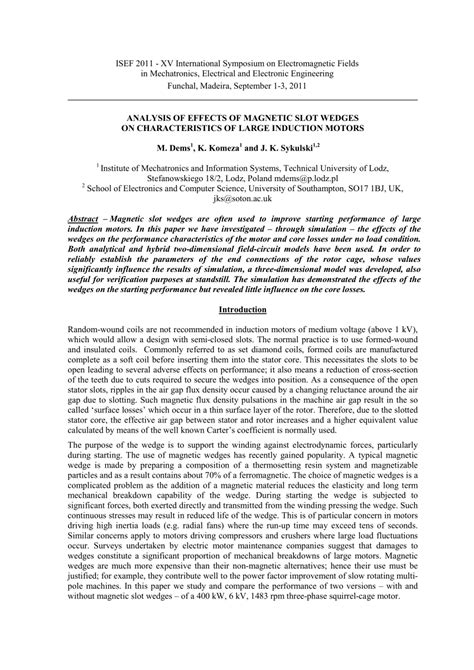 (PDF) Analysis of effects of magnetic slot wedges on.